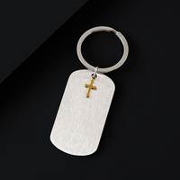 Ywyougang Edelstahl Blanko Hundemarke Kreuz Schlüsselanhänger Gravierbarer Christlicher Religiöser Vintage Cartoon Schlüsselring Geschenk
