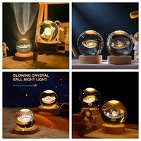 Offre Spéciale 3D Art led veilleuse Laser Gravure Holographique Décor Système Solaire Lune Saturne Lumineux boule de cristal lampe
