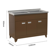 Évier double en acier inoxydable pour cuisine commerciale moderne avec armoire de rangement blanche à 3 portes pour cuisine et buanderie