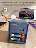 Cargador Rápido de Escritorio LDNIO Q16 100W GaN con Cables Retráctiles Dobles de 80cm, PD3.0, QC5, PPS, Multiprotocolo para Teléfonos