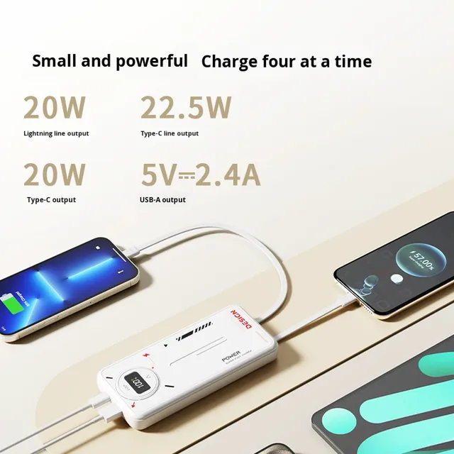 20000mAh Super Fast Charging Power Bank with Built-in Cables, Supports Custom Logo Printing