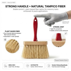 Brosse de maçonnerie en fibres naturelles de Tampico de 6,5 pouces, brosse à enduire, manche en bois <span class=keywords><strong>rouge</strong></span>, qualité professionnelle, marque privée, OEM, vente en gros - Product Image 2