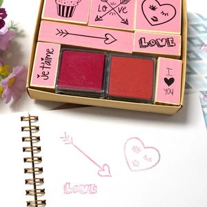 Timbres en bois personnalisés en gros avec crayons de couleur et <span class=keywords><strong>tampon</strong></span> <span class=keywords><strong>encreur</strong></span> pour enfants – Ensemble de timbres cadeau - Product Image 5