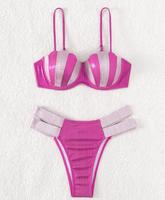 Vente en gros 2025 personnalisé femmes rose carnaval Bandeau Bikini ensemble 2 pièces push-up rayé Sexy Shell Style Jouvert tongs bas