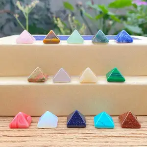 24Kinds 14mm Mini Crystal Pyramid Carving Semi Precious Natural Gem Stone Healing Crystal Crafts Carved Stone Pyramid