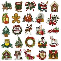 Joyeux Noël – Écussons thermocollants brodés personnalisés, motifs de Noël (bonhomme de neige, renne, couronne) pour vêtements, chapeaux et sacs