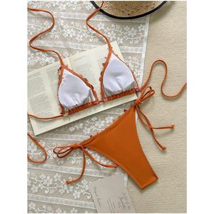 FOXA Women's 2 Piece Halter <b>Triangle</b> <b>Bikini</b> <b>Set</b> With 3D Floral Decoration Stretch Swimwear For Vacation - Product Image 2