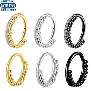 <span class=keywords><strong>En</strong></span> stock: Anillo de nariz de titanio F136 de grado implante, tipo <span class=keywords><strong>piercing</strong></span>, con cuentas laterales, sin costuras, bisagra de joyería, con circonita. - Product Image 6