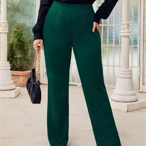 Offre Spéciale dames vêtements vert jambe droite pantalon décontracté taille haute Long pantalon grande taille femmes pantalons pour femmes acheteur tissé