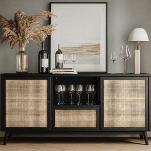 Mueble Auxiliar para Sala de Estar, Moderno Aparador de Madera con Dos Gabinetes y Dos Estantes Interiores - Product Image 1