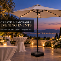 Parasol de terrasse rond 2,3 m à 6 baleines en acier avec éclairage LED solaire, tissu teint en fil de 200 g et manivelle de type F