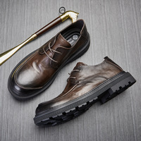 Chaussures d'été pour hommes en cuir véritable, respirantes, style rétro britannique, décontractées, à lacets, semelle épaisse, dessus en cuir de vachette, intérieur en peau de porc