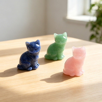 Vente en gros de sculptures d'animaux en cristal naturel multicolores de 1,5 pouce, mignonnes petites sculptures de chat pour cadeau