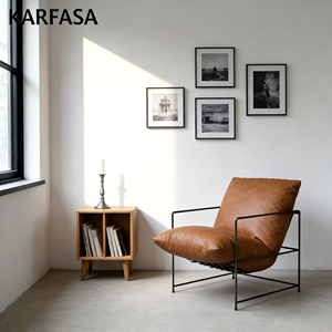Fauteuil d'appoint moderne et rétro en cuir rembourré avec structure en fer, confortable et de haute qualité, couleur personnalisable pour la maison ou le bureau - Product Image 3
