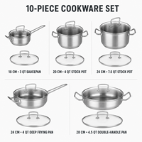 ANMEI Ensemble de 10 ustensiles de cuisine en acier inoxydable, casseroles et poêles avec couvercles en verre, faitout, poêle à frire, ustensiles de cuisine à induction