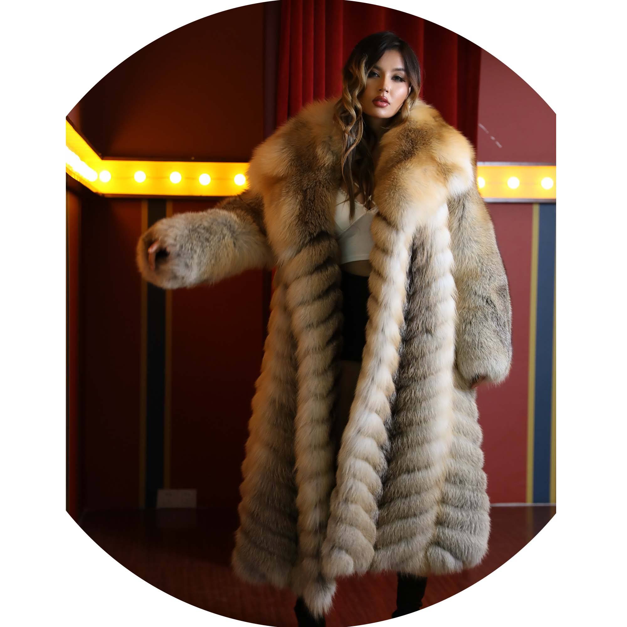 Extra Long Length Ankle Length Luxury Warm Women Real Red Fox Fur