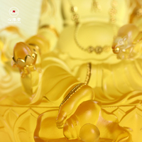 Statue exquise du Bouddha Jambhala en cristal Liu Li pour la richesse et la prospérité - Zambhala artisanal pour la décoration de la maison et du bureau