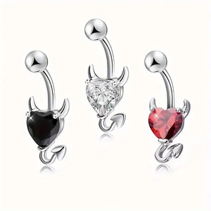 Anillo de Ombligo Sexy con Diseño de Diablita, Chapado en Oro de 18k, con Brillante Corazón de Circonita, para Uso en Discotecas - Product Image 2