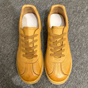 Genuine <b>Leather</b> Hollow-Out Breathable Casual <b>Sneakers</b> Low Heel Front Laces Solid Color Youth Walking Style Shoes - Product Image 2