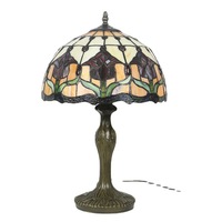 Lampe de table rétro européenne de style pastoral, base métallique, verre coloré, 12 pouces, vente chaude