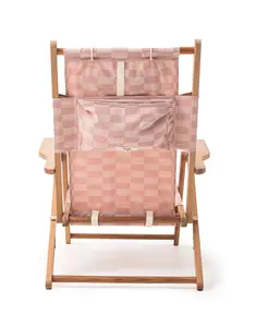 Tuỳ Chỉnh Patterned Oxford Vải Gỗ Dusty Pink Kiểm Tra Bãi Biển Folding Ghế Phòng Chờ Di Động Với Gối