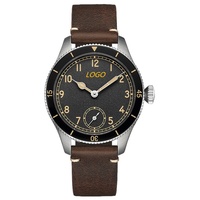 Montre à quartz avec boîtier en acier inoxydable personnalisé, logo personnalisé, analogique, cristal saphir acrylique, résistance à l'eau 5 BAR, style militaire vintage pour homme