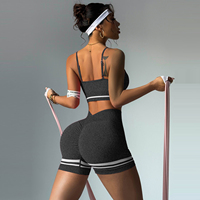Ensemble de yoga sans couture taille en V pour femme, soutien-gorge de sport et short froncé aux fesses, ensemble deux pièces pour fitness, tenue de sport en plein air, course à pied et Pilates