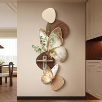 Pintura Decorativa LED de Estilo Medieval Francés para Entrada del Hogar, Pintura de Plantas Verdes para Pasillo, Pintura de Pared con Textura de Arenisca y Mariposas 3D