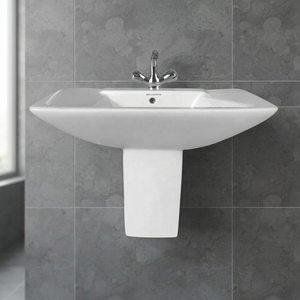 Lavabo de Cerámica de Alta Calidad, Forma Cuadrada, Color Blanco, Tamaño Pequeño, Lavamanos con Pedestal Medio - Product Image 6