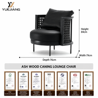 Fauteuil lounge minimaliste italien en bois de frêne et cuir véritable, fauteuil d'appoint en rotin tressé pour salon et chambre à coucher