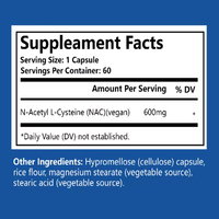 Capsules de NAC N-Acétyl-L-Cystéine 600mg en marque privée OEM |   Soutien Antioxydant |   Santé des cheveux et des ongles |   60 unités