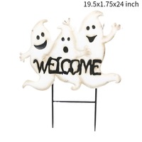 Grand piquet de jardin en acier blanc, motif fantôme de bienvenue et citrouille, pour extérieur, pour Thanksgiving, automne, récolte, Halloween, mariage
