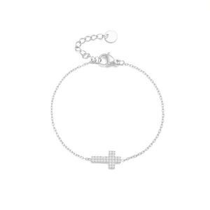 Pulsera Amy Amy Cross con cadena de circonia chapada en plata, regalo de joyería religiosa para mujer P0118 - Product Image 3