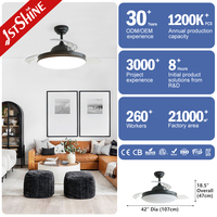 1stshine Ventilateur de plafond à LED Petit design Éclairage à LED DC 42 pouces Télécommande Ventilateur de plafond rétractable