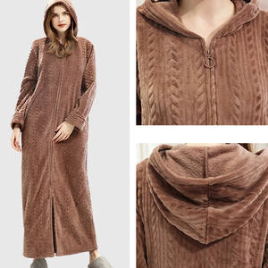 Albornoz de franela largo y cálido para mujer, <span class=keywords><strong>ropa</strong></span> de <span class=keywords><strong>baño</strong></span> con capucha para novia, bata de noche con cremallera para embarazada, invierno, R1561 - Product Image 6