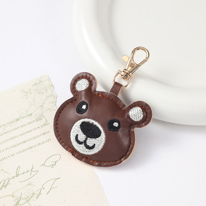 Lindo Colgante de Llavero de Cuero PU con Cara de Oso Bordada, Gancho de Langosta Sólido, Diseño de Doble Cara, Mini Adorno Colgante Ligero - Product Image 4