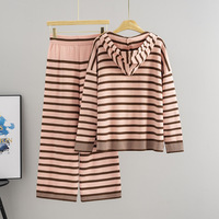 Femmes automne hiver deux pièces pull costume coréen paresseux Style décontracté ample rayé fermeture éclair tricoté Cardigan ensembles respirant