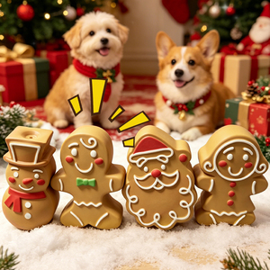Juguetes de Navidad para Perros con Forma de Galleta de Jengibre, Pelota de Látex Duradera con Sonido, Juguetes Interactivos para Masticar para Cachorros, Alivio del Aburrimiento y Dientes Sensibles - Product Image 4