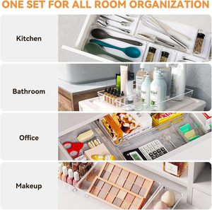 Paquete de 6 bandejas organizadoras de cajones de plástico transparente grandes, organización de cajones de cocina acrílicos, contenedores de almacenamiento antideslizantes para <span class=keywords><strong>maquillaje</strong></span> - Product Image 3