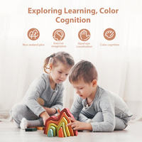 Jouets en bois empilables personnalisés, blocs d'empilage arc-en-ciel, jouets en bois, blocs de construction en forme de vague de mer, jouets éducatifs Montessori