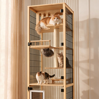 Cage pour chat d'intérieur en bois massif Cat Villa avec vue panoramique et design gain de place - Montage facile