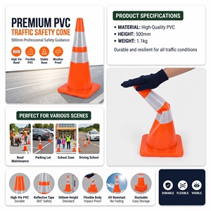 500mm High Visibility Reflective Road traffic Premium PVC Traffic Safety Cone For Parking Lot & Construction