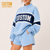 Ensemble survêtement décontracté de haute qualité pour femme, sweat-shirt oversize à col montant imprimé à blocs de couleur et rayures, avec short à rayures latérales