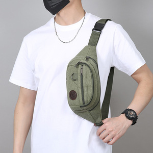 Canvas Waist Bag For Men Brown Khaki Army Green Black Simple Casual Outdoor Chest Crossbody Shoulder Bag Breathable Wear - Product Image 2