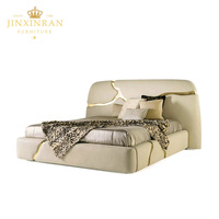 Lit double en bois de pin et cuir véritable de luxe italien, cadre de lit moderne, taille king ou queen, lit rembourré doux