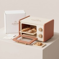 Jouet de jeu de rôle en bois OEM personnalisé pour enfants, four grille-pain éducatif, accessoires de cuisson pour pain et croissants, jeu de rôle de boulangerie pour enfants avec recettes
