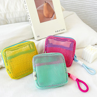 Mini pochette de rangement colorée en maille, sac organisateur portable, tissu léger en maille avec fermeture éclair sécurisée pour les voyages