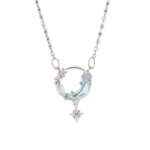 Lune et étoile bleue de haute qualité Zircon colliers bijoux rivière romantique femme collier pour la fête - Product Image 5