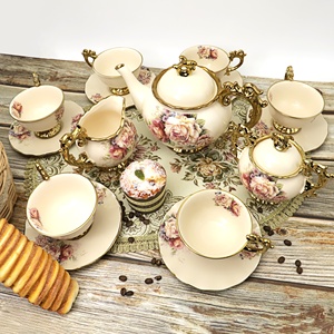 15pcs Luxury 1125ml Porcelain <b>Tea</b> & Coffee Table <b>Set</b> Top Gold Floral Vintage Ethiopian Ceramic Cup <b>Set</b> - Product Image 3