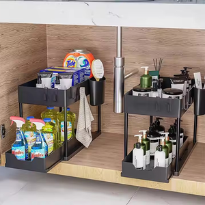 Rangement pour la cuisine <span class=keywords><strong>Étagère</strong></span>s de rangement coulissantes <span class=keywords><strong>en</strong></span> <span class=keywords><strong>plastique</strong></span> <span class=keywords><strong>noir</strong></span> avec tiroirs coulissants Organisateurs sous l'évier - Product Image 4